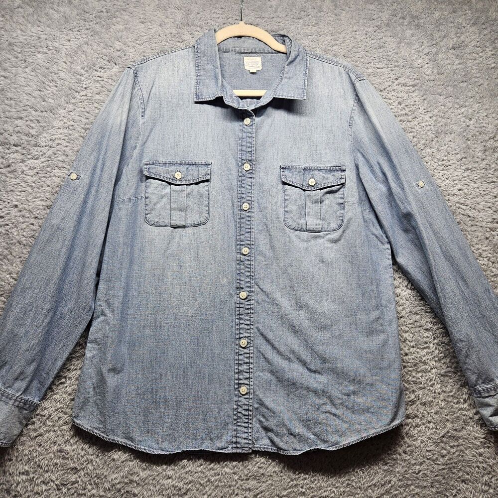 J Crew The Perfect Shirts Blue Chambray Button Up Womens Size Large Casual Basic